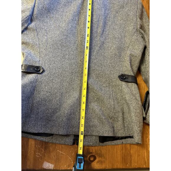 VTG Oscar De La Renta Sz 10 Gray lined Wool Jacket Leather Trim Classic Designer - Picture 10 of 12